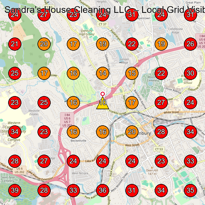 Sandra's House Cleaning LLC GeoGrid visibility map for Servicio De Limpieza Doma(C)Stica in Danbury